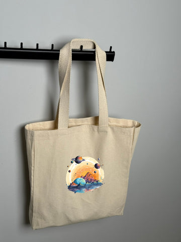 Planets Baskılı Bez Çanta